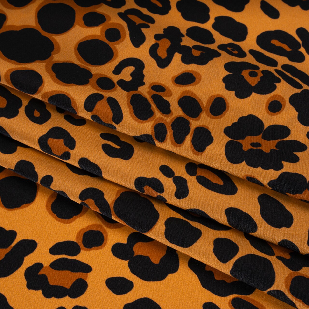 1 Yard Italian Tan Brown and Black Animal Spots Silk Charmeuse Fabric 53 inch Width